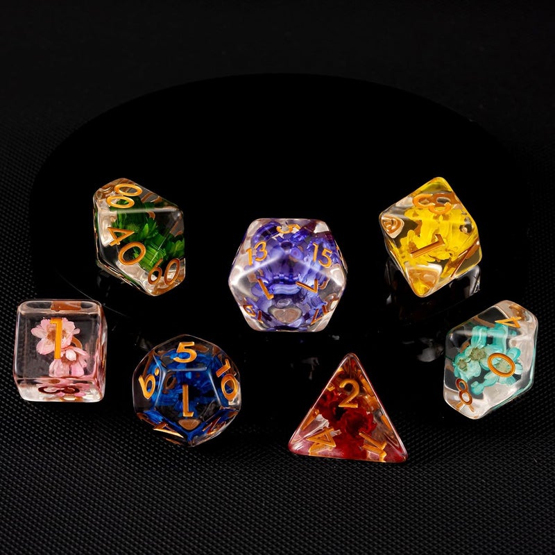 weyano Resin D&D Dice Set, Flower Polyhedral Dice for Dungeons and Dragons, RPG, MTG DND 7-DIE (D4, D6, D8, D10, D12, D20, D%) for Ages 15 and Up - Image 5